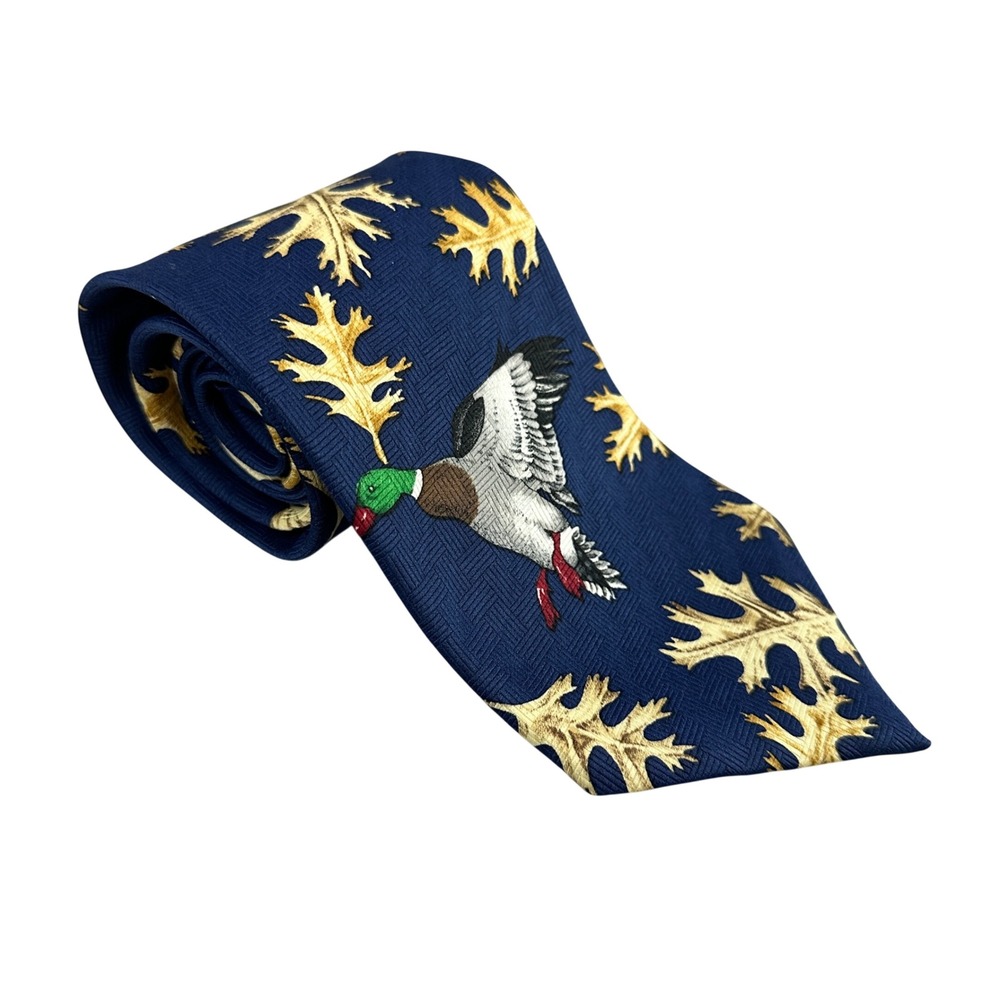 Vintage Field Wear Tie Navy Leaf Mallard‎ Ducks Outdoors Novelty Hunter